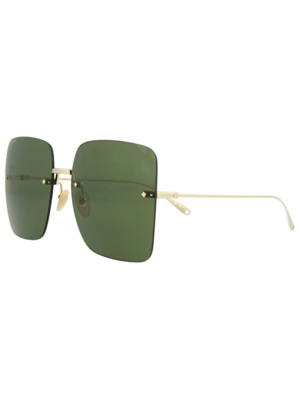 New Gucci Women's Sunglasses Square Rectangle Metal Frame Gold Gold Green